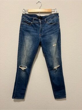 Uniqlo Blue Distressed Mid-Rise Ultra Stretch Skinny Jeans